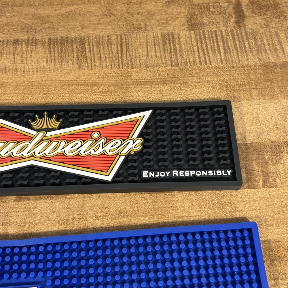 BUDWEISER BEER BUD LIGHT BOW TIE LOGO RAIL BEER BAR MAT RUNNER SPILL MAT LOT - Picture 5 of 13